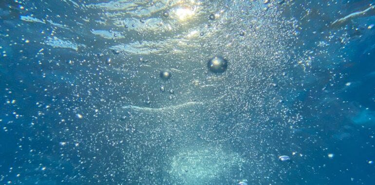 water bubbles in blue water