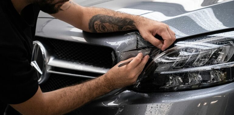 a man waxing the hood of a car