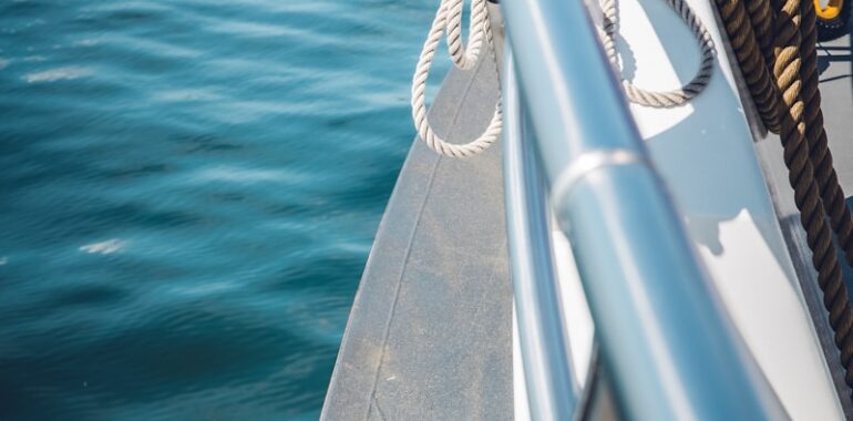 a view of the deck of a boat in the water